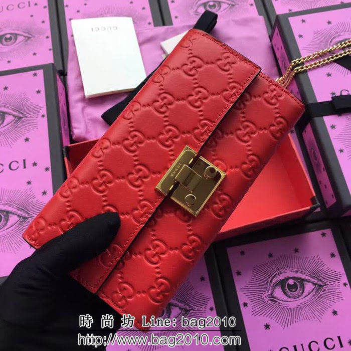 GUCCI古馳 歐洲正品原單 padlock系列 最新二折款 爆款鏈條皮夾 453506 紅色壓全皮 WTG1184